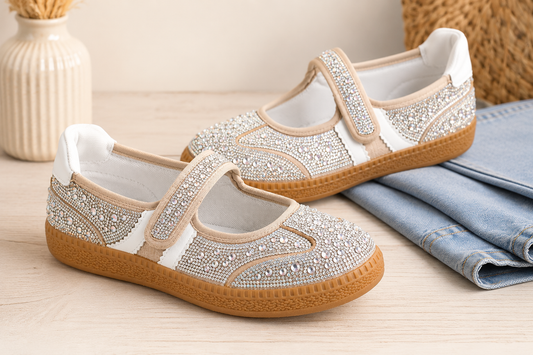 Corkys Calm Down rhinestone Mary Jane sneakers with adjustable strap and gum sole