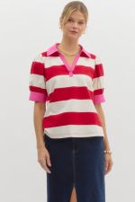 Red Stripe Contrast Top