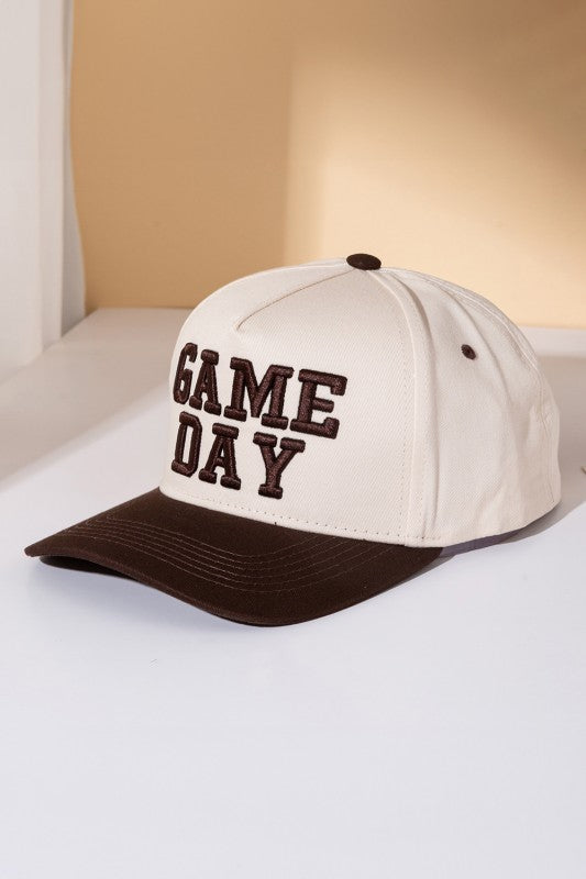 Cream and brown two-tone Game Day embroidered adjustable canvas cap