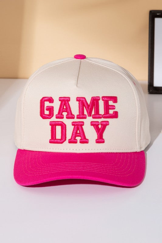 Cream and hot pink two-tone Game Day embroidered adjustable canvas cap