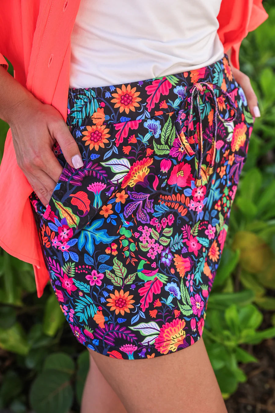 Multi colored floral skort with built-in shorts