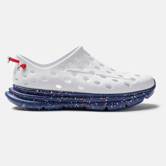 KANE Revive Stars & Stripes recovery shoe with white upper and navy red speckled sole