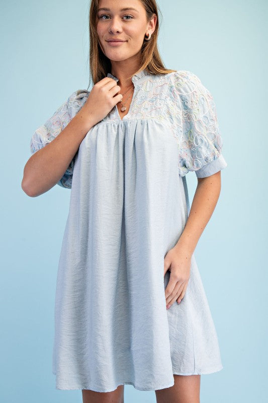 Light blue embroidered V-neck mini dress from Twisted Sisters Shoetique