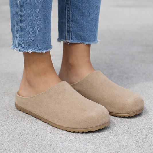 Londres suede mule clogs in bone from Twisted Sisters Shoetique