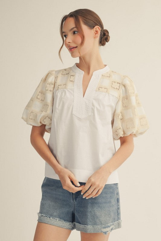 Off white 3D lace puff sleeve blouse from Twisted Sisters Shoetique