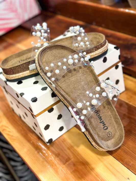 clear sandals with pearl straps women