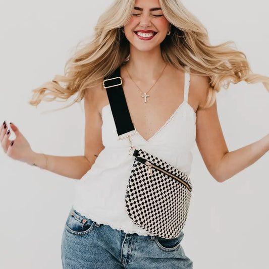 Pretty Simple Westlyn woven vegan leather crossbody bum bag.