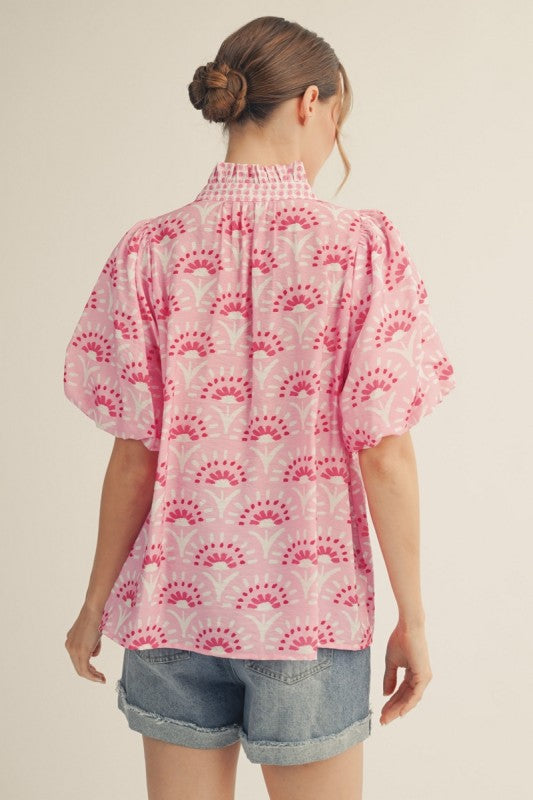 Women’s boutique ruffle neck floral blouse