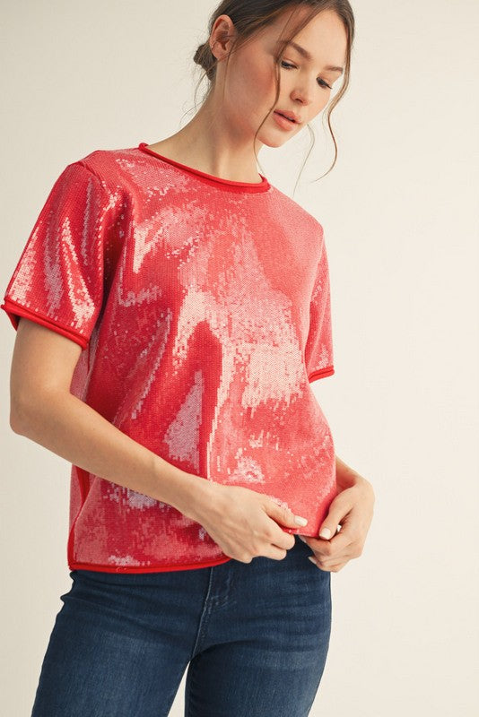 Red sweater top with tiny sequins from Twisted Sisters Shoetique