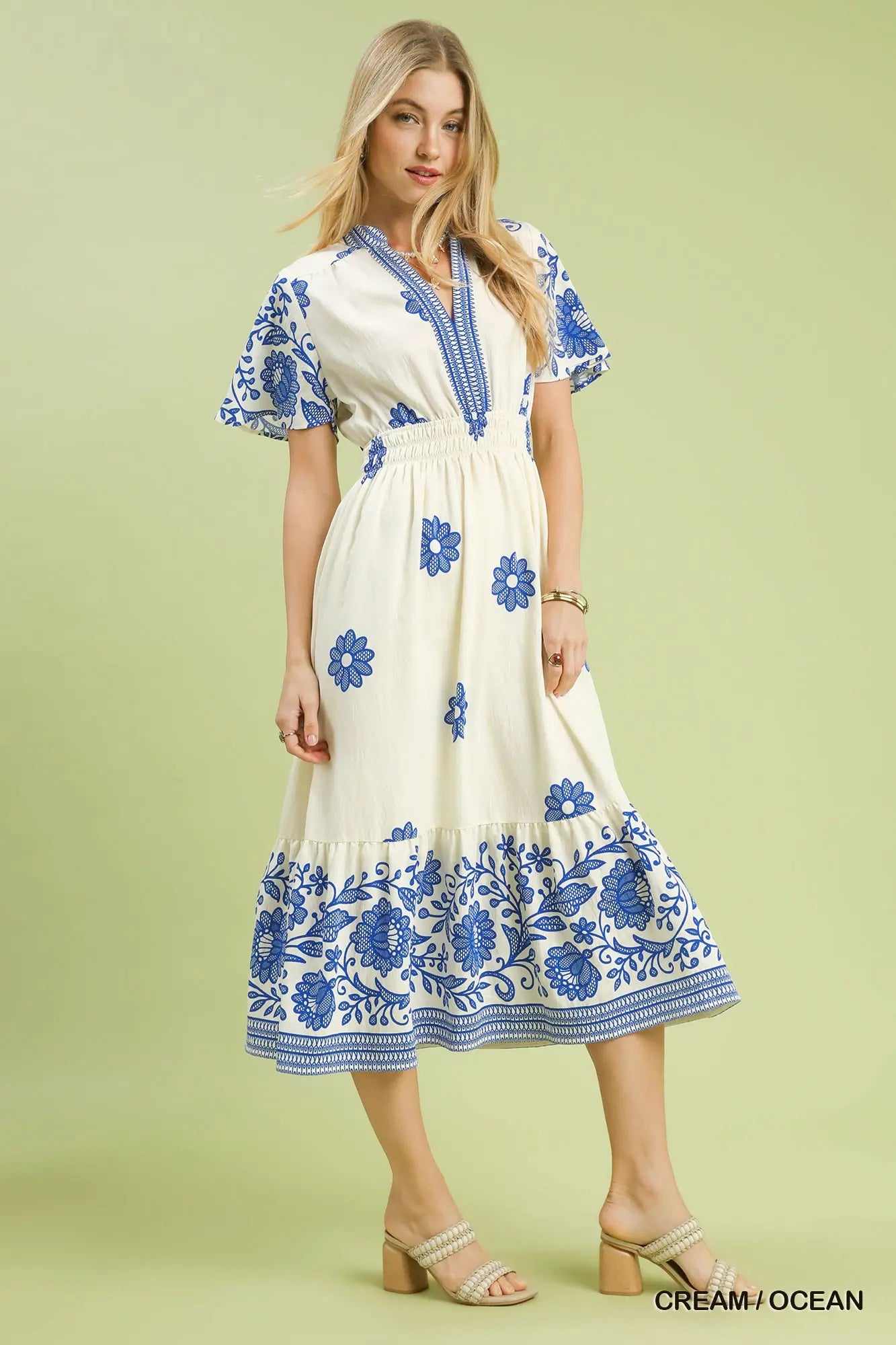 Boutique elastic waist floral midi dress