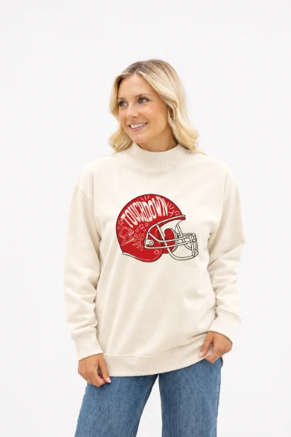     Women’s ivory touchdown football helmet mock neck sweatshirt