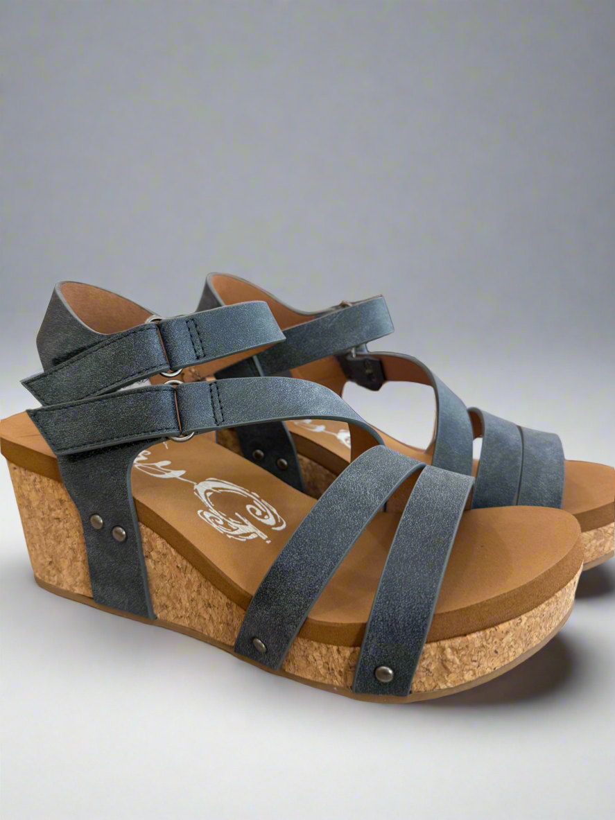 Women’s navy adjustable wedge sandals boutique style