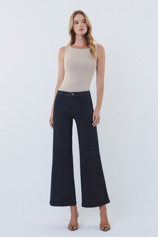 Trendy women’s high rise patch pocket crop wide jeans from Twisted Sisters Shoetique in Waco Texas