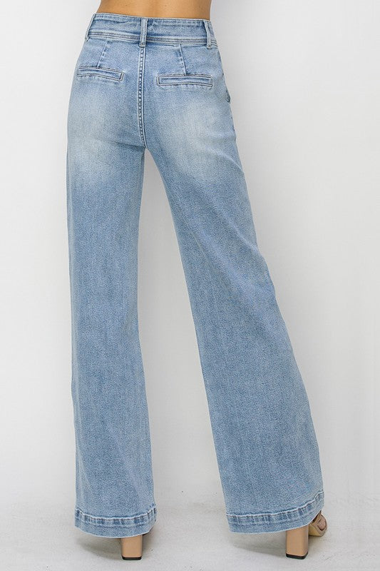 Back view of women’s high rise wide jeans from Waco boutique