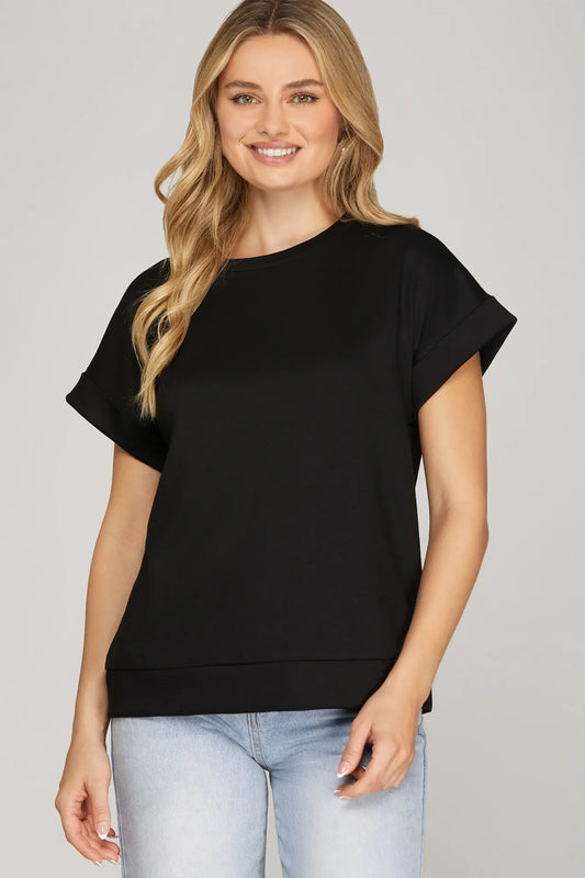 Black drop shoulder knit top for women casual boutique style