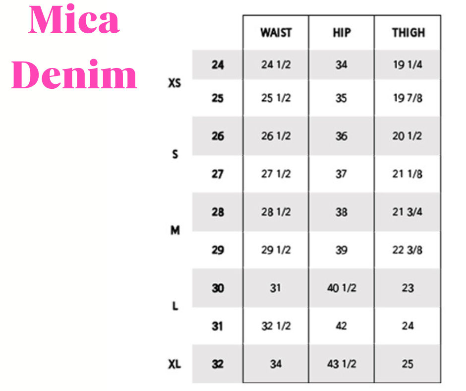 Women’s boutique size chart from Twisted Sisters Shoetique in Waco Texas