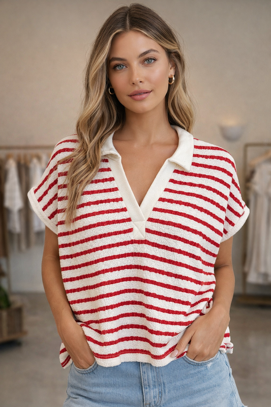 Stripe Knit Top-Red - Twisted Sisters Shoetique
