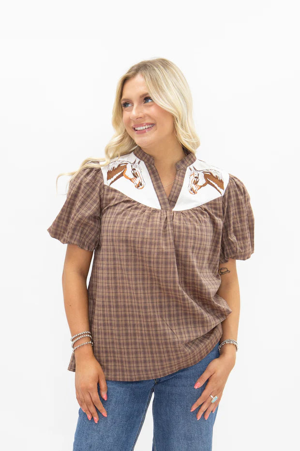 Western Yoke Collared Top